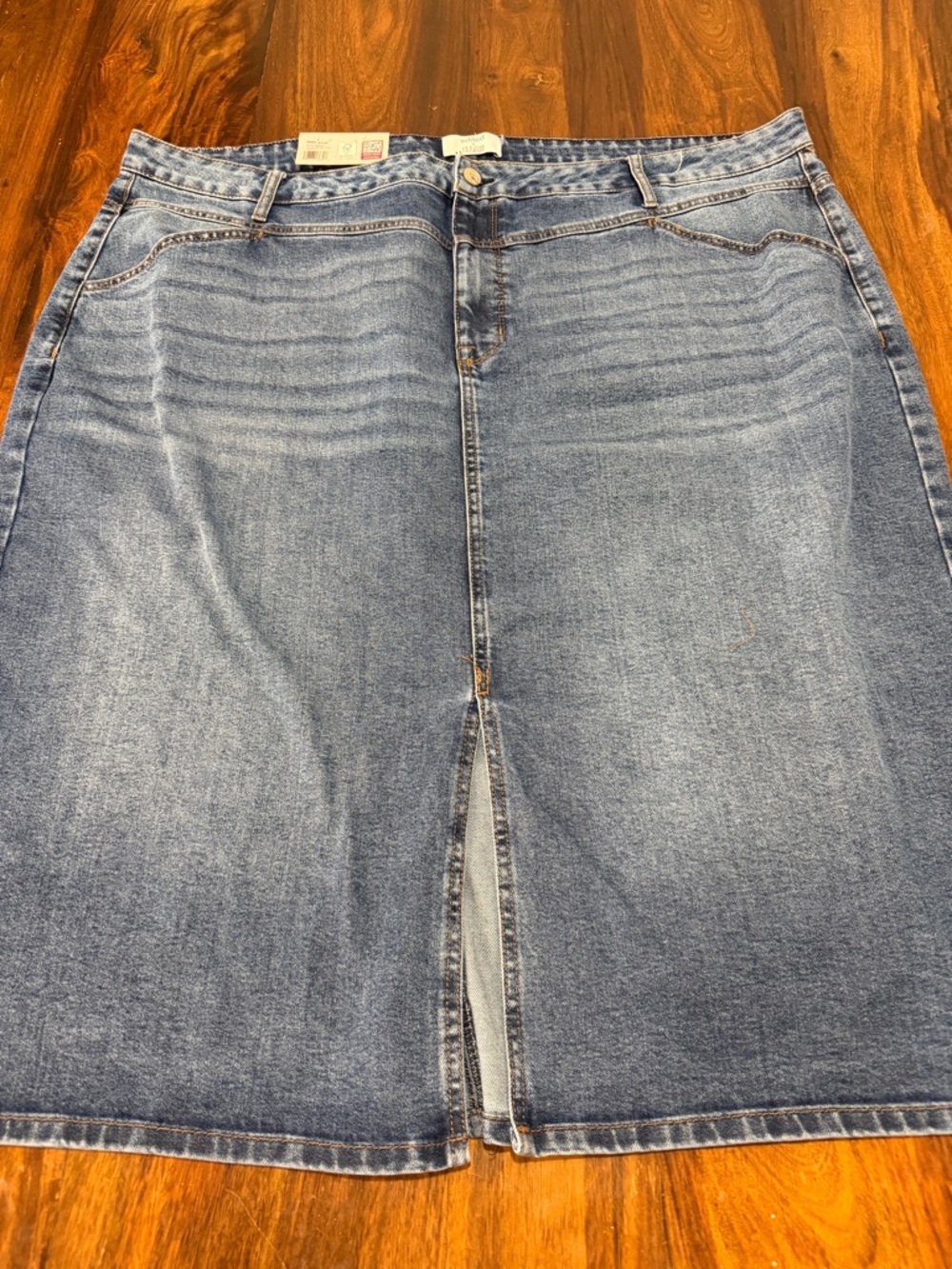 Edited Blue Denim Midi Skirt 24W with Front Slit